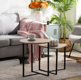 Lot de 2 tables basses gigognes style industriel en métal noir et bois imitation chêne ââ‚?LAYA