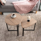 Lot de 2 tables basses gigognes style industriel en métal noir et bois imitation chêne – LAYA