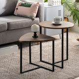 Lot de 2 tables basses gigognes style vintage et industriel en métal noir et bois imitation noyer – LAYA VINTAGE