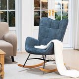 Scandinavian breastfeeding armchair with blue velvet armrests with stitching - kelan
