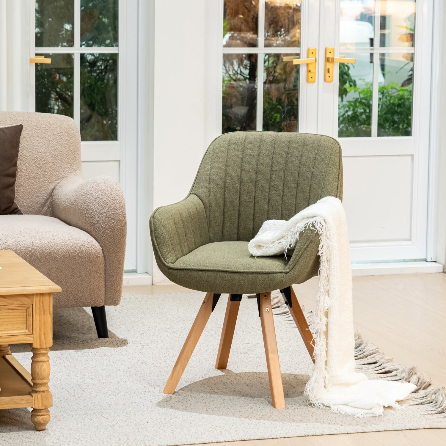 Set di 2 comode sedie da pranzo in tessuto verde con rotazione a 360° - CARSON FABRIC GREEN 2PZ