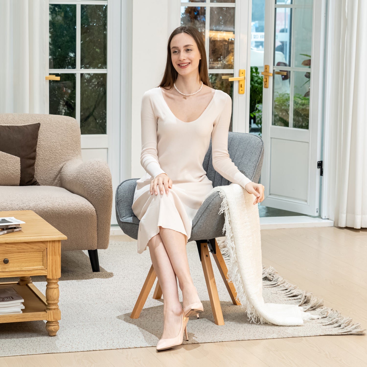 Set di 2 comode sedie da pranzo in tessuto grigio con rotazione a 360° - CARSON FABRIC GREY 2PZ