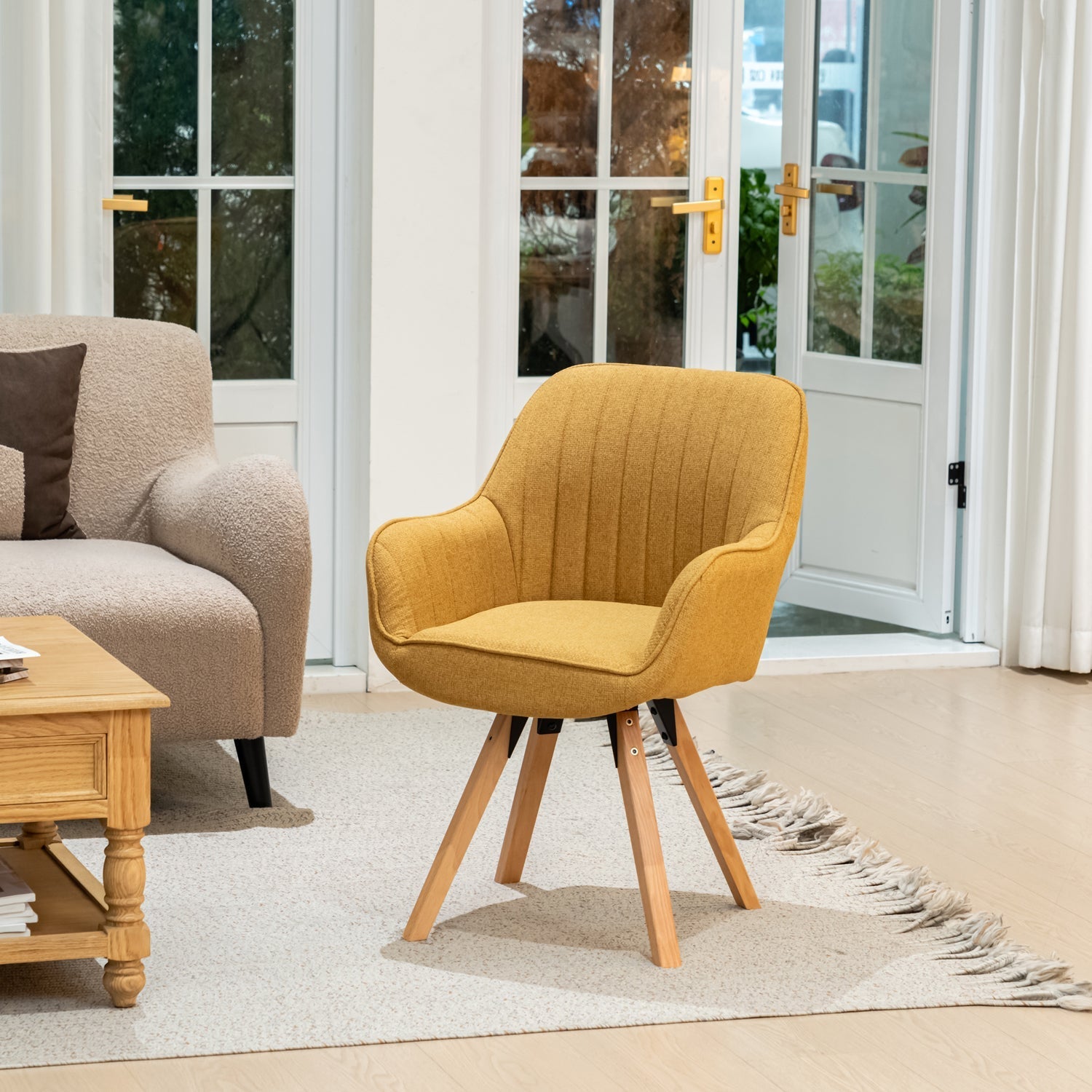 Set di 4 comode sedie da pranzo in tessuto giallo con rotazione a 360° - CARSON FABRIC YELLOW 4PZ