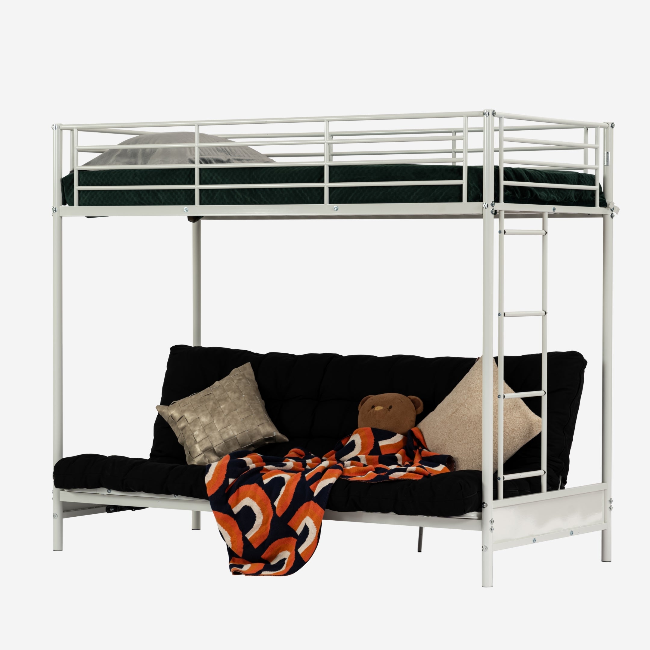 Lit Mezzanine Avec Banquette Convertible - 90x190 Cm, Structure Métal - Rangement Intégré, Réversible Gauche/droite - 3
