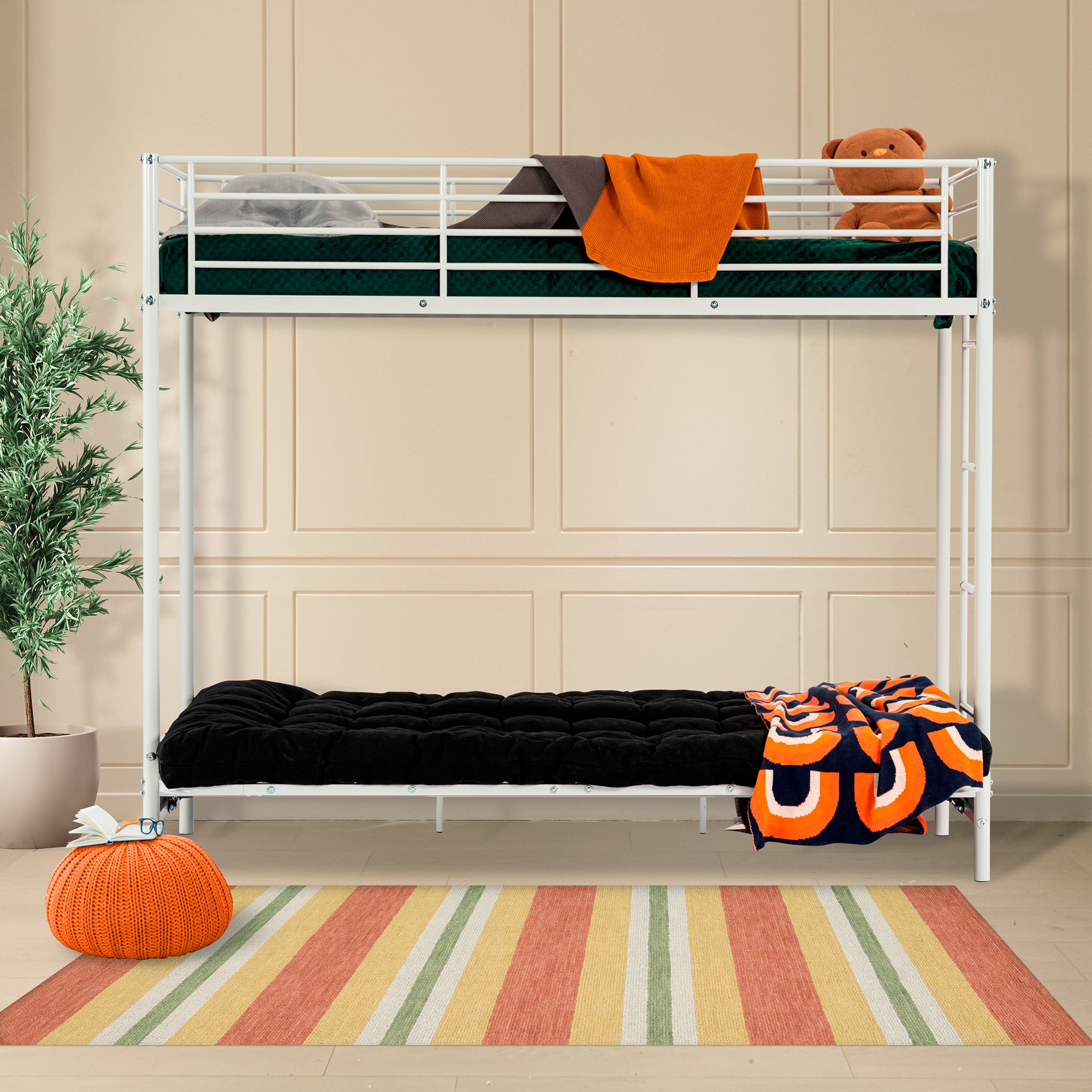 Lit Mezzanine Avec Banquette Convertible - 90x190 Cm, Structure Métal - Rangement Intégré, Réversible Gauche/droite - 11