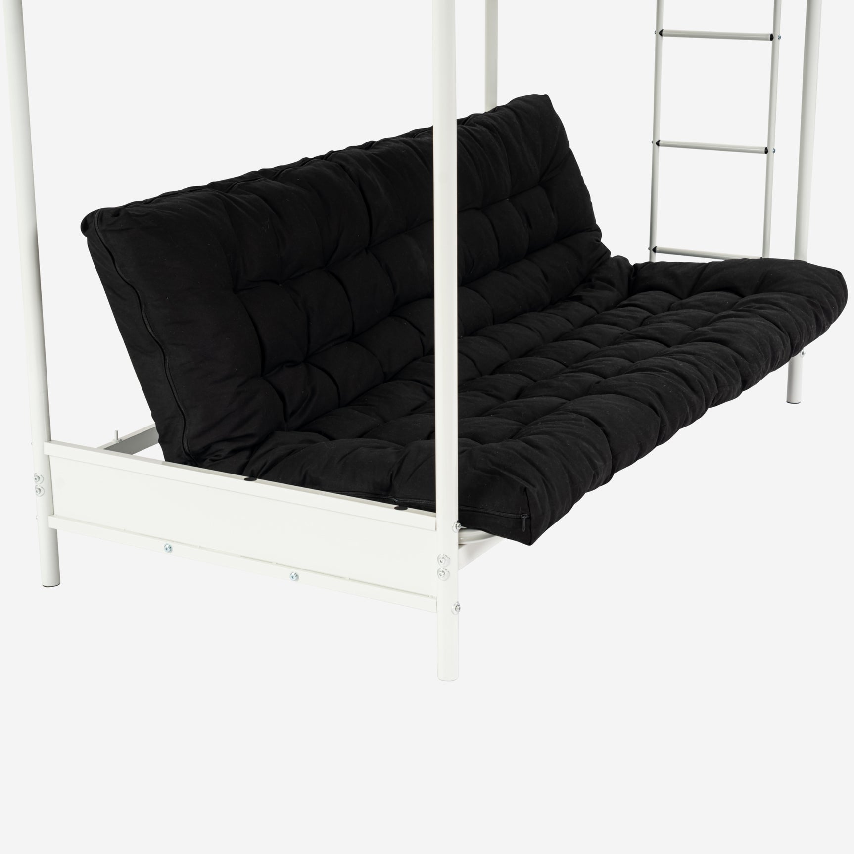Ensemble lit superposé 90x190cm avec banquette convertible en métal blanc, et matelas futon pliable 2 places - LIBERTY N MICA