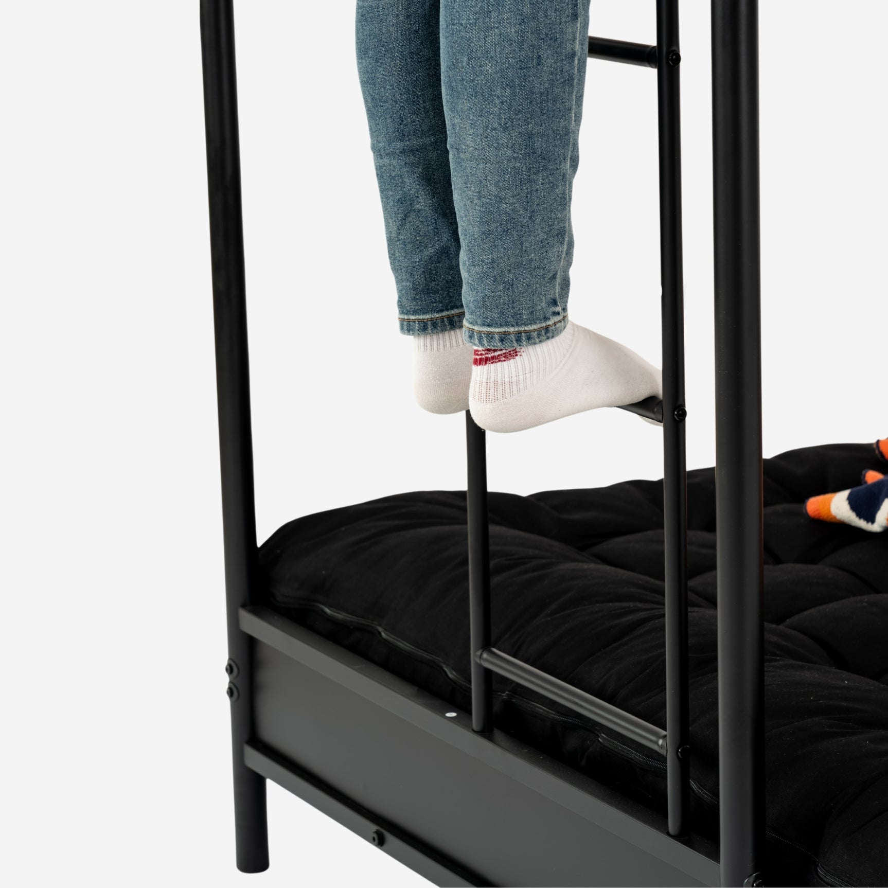 Ensemble lit superposé 90x190cm avec banquette convertible en métal noir, et matelas futon pliable 2 places - LIBERTY N MICA