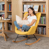 Fauteuil à bascule allaitement scandinave avec accoudoirs en tissu jaune à surpiqûres - KELAN
