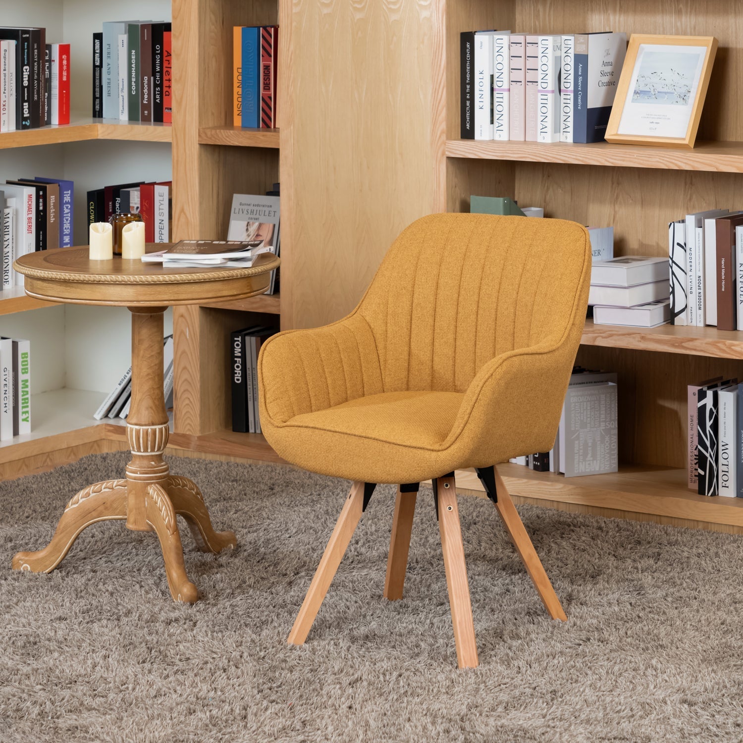 Set di 4 comode sedie da pranzo in tessuto giallo con rotazione a 360° - CARSON FABRIC YELLOW 4PZ