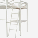Lit mezzanine 2 places en métal blanc avec bureau intégré, couchage de 140x190cm (matelas non inclus) - LIONEL