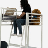 Lit mezzanine 2 places en métal blanc avec bureau intégré, couchage de 140x190cm (matelas non inclus) - LIONEL