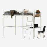 Lit mezzanine 2 places en métal blanc avec bureau intégré, couchage de 140x190cm (matelas non inclus) - LIONEL