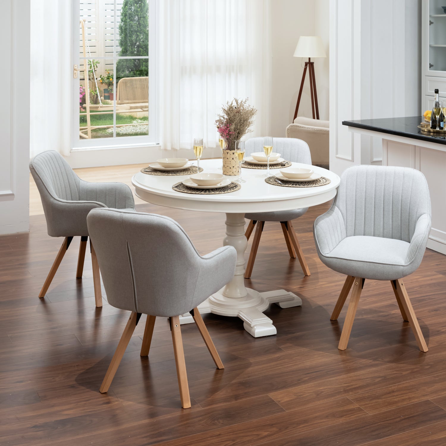 Chaise de salle à manger confortables en tissu beige pivotantes 360° - CARSON FABRIC BEIGE