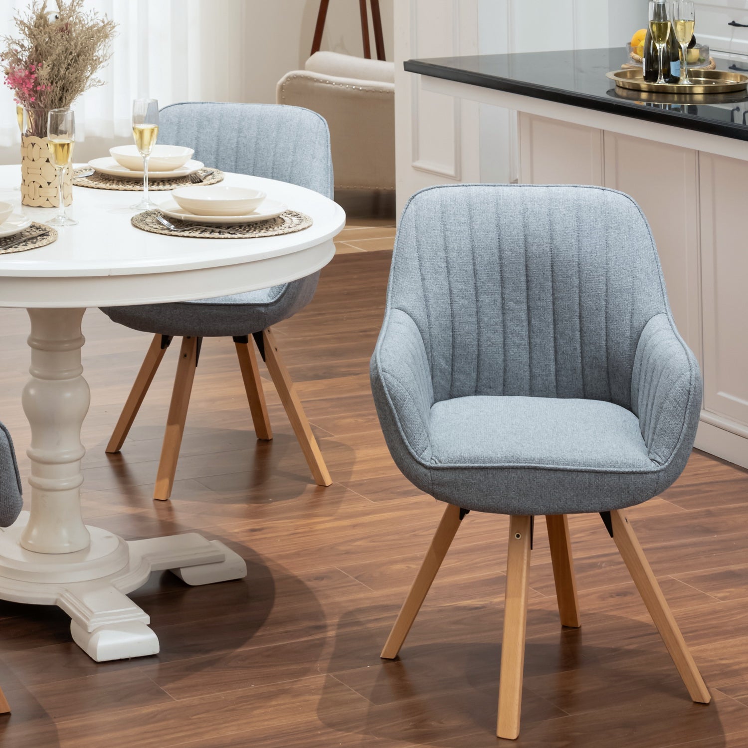 Lot de 2 chaises de salle à manger confortables en tissu gris pivotantes 360° - CARSON FABRIC GREY 2PCS