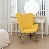 Fauteuil à bascule allaitement scandinave avec accoudoirs en tissu jaune à surpiqûres - KELAN