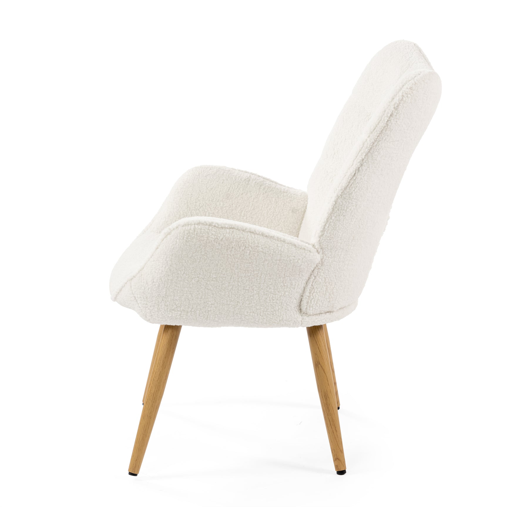 Scandinavian armchair with armrests in beige sheepskin fabric with stitching - KANAS