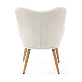 Scandinavian armchair with armrests in beige sheepskin fabric with stitching - KANAS