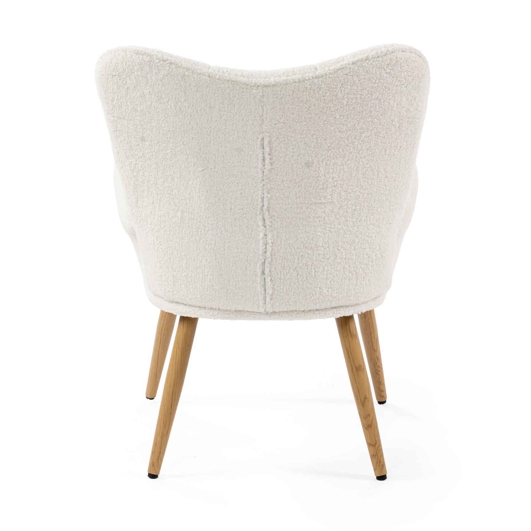 Scandinavian armchair with armrests in beige sheepskin fabric with stitching - KANAS