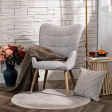 Scandinavian armchair with armrests in gray fabric with stitching - KANAS