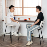 Set mit 4 skandinavischen Barhockern mit Rückenlehne aus beigem Schaffellstoff – POMONA BAR