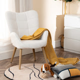 Scandinavian armchair with armrests in beige sheepskin fabric with stitching - KANAS