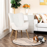 Scandinavian armchair with armrests in beige sheepskin fabric with stitching - KANAS