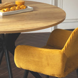 Table salle à manger ronde vintage 4 personnes en chêne et métal noir - CLIFT