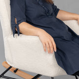 Fauteuil à bascule allaitement scandinave avec accoudoirs en tissu mouton bouclette beige à surpiqûres - FUNKEL