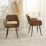 Conjunto de 4 sillones de comedor industriales con reposabrazos de ante - CROMWELL