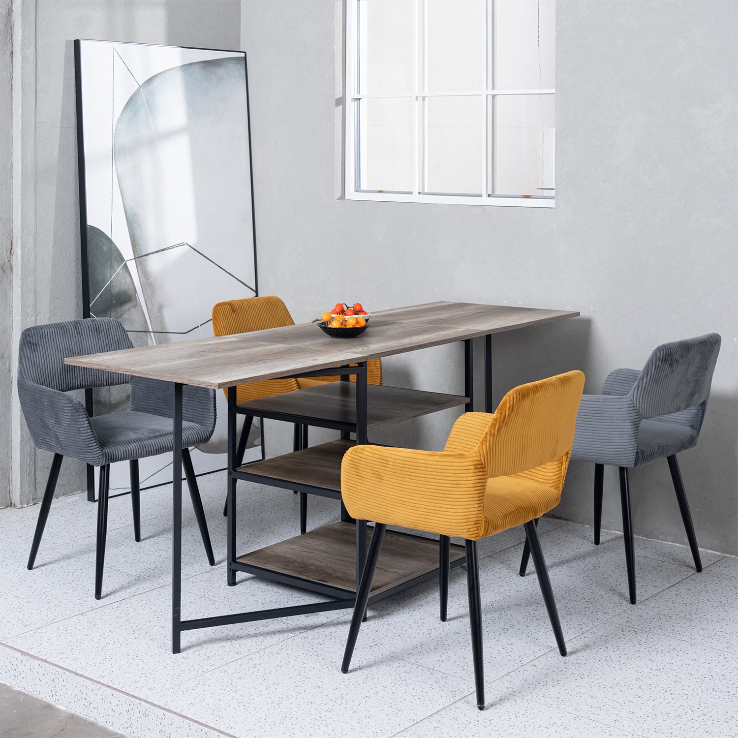 Set of 4 Scandinavian dining room armchairs with gray corduroy armrests - CROMWELL CORDUROY