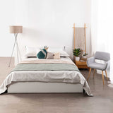 Lit coffre 2 places (140x190) avec sommier à lattes au style scandinave en similicuir blanc - MAJESTY