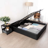 Lit coffre 2 places (140x190) avec sommier à lattes au style scandinave en similicuir noir - MAJESTY