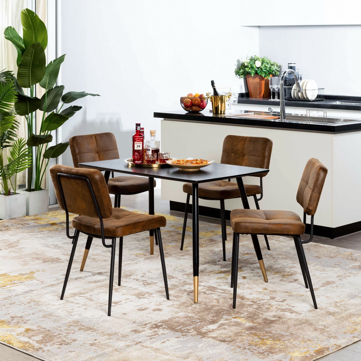 Set mit 6 industriellen Esszimmerstühlen aus Wildleder – KAROMI