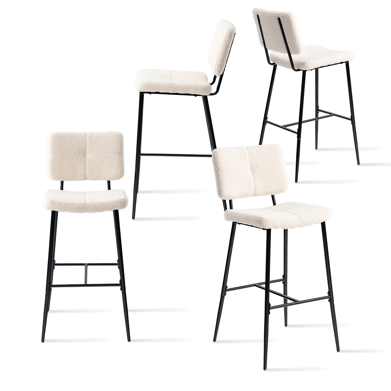 Juego de 4 taburetes de bar escandinavos con respaldo en tejido de piel de oveja beige - POMONA BAR
