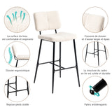 Juego de 4 taburetes de bar escandinavos con respaldo en tejido de piel de oveja beige - POMONA BAR
