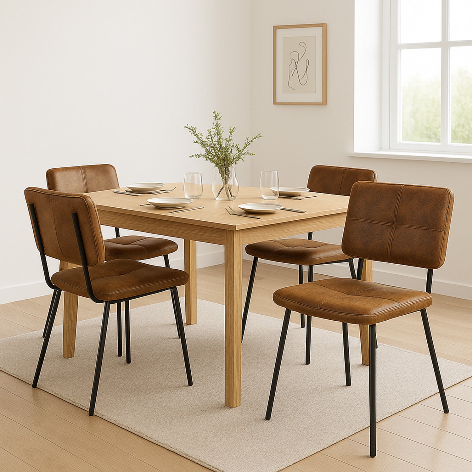 Set mit 4 industriellen Esszimmerstühlen aus Wildleder – POMONA