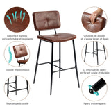 Set mit 6 industriellen Barhockern mit Rückenlehne aus braunem geöltem Leder – POMONA BAR