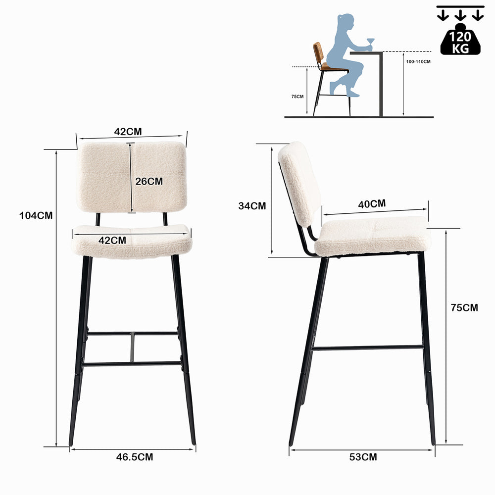 Set mit 4 skandinavischen Barhockern mit Rückenlehne aus beigem Schaffellstoff – POMONA BAR