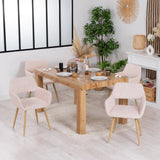 Set von 4 skandinavischen Esszimmer Sesseln mit beige Samtarmlehnen - Cromwell Cord