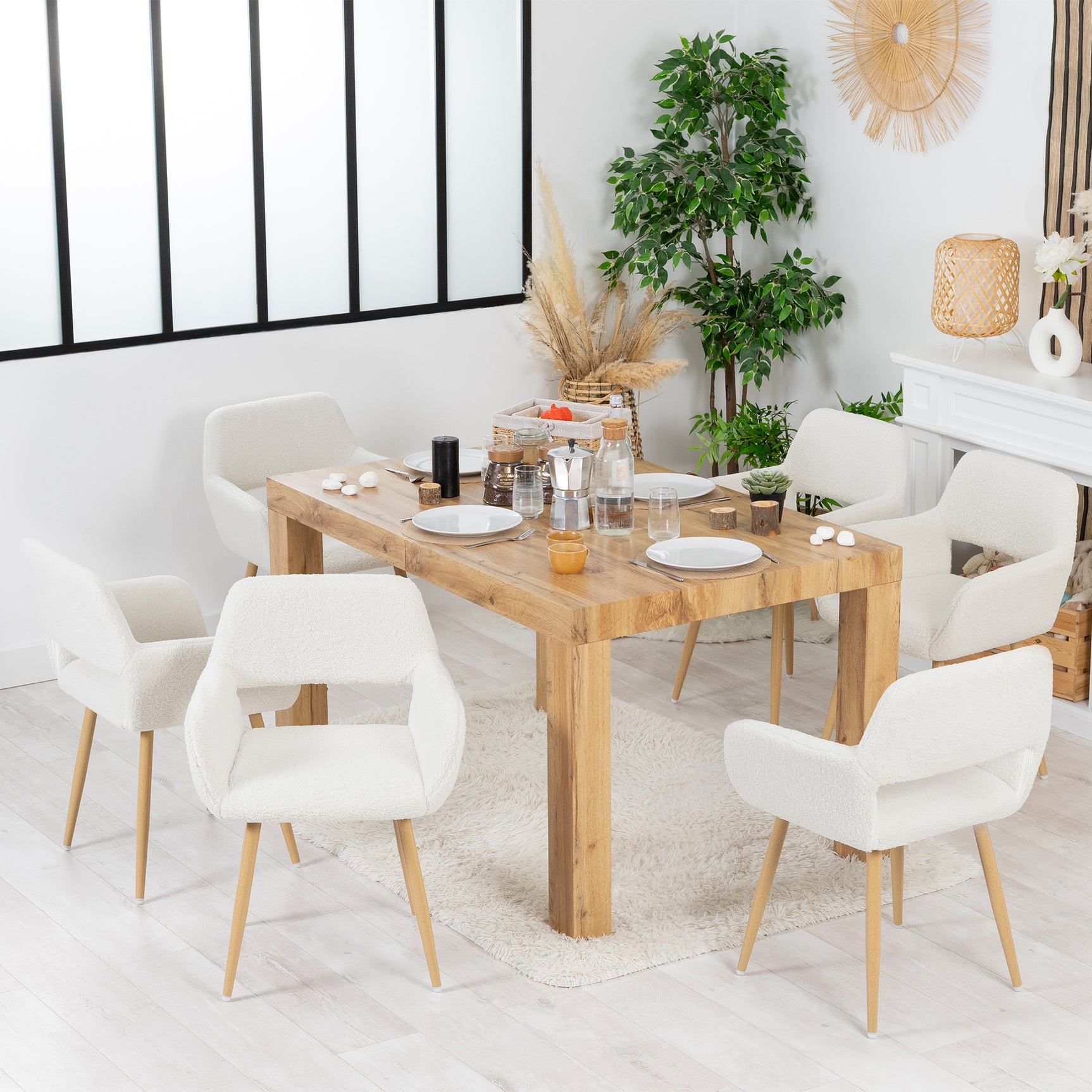 Set von 6 skandinavischen Esszimmer Sesseln mit Armlehnen in Beige Bock Sheep - Cromwell