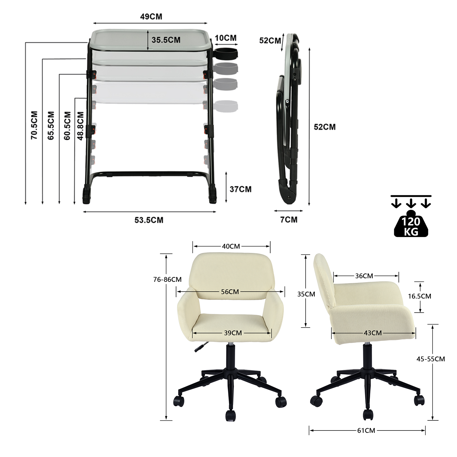 Insieme al tavolo ausiliario grigio pieghevole e alla sedia da ufficio in velluto a coste beige - Baseline & Ross