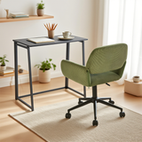 Desktop plegable colocado en black metal y sillón de escritorio en terciopelo verde oliva - ascoli y ross