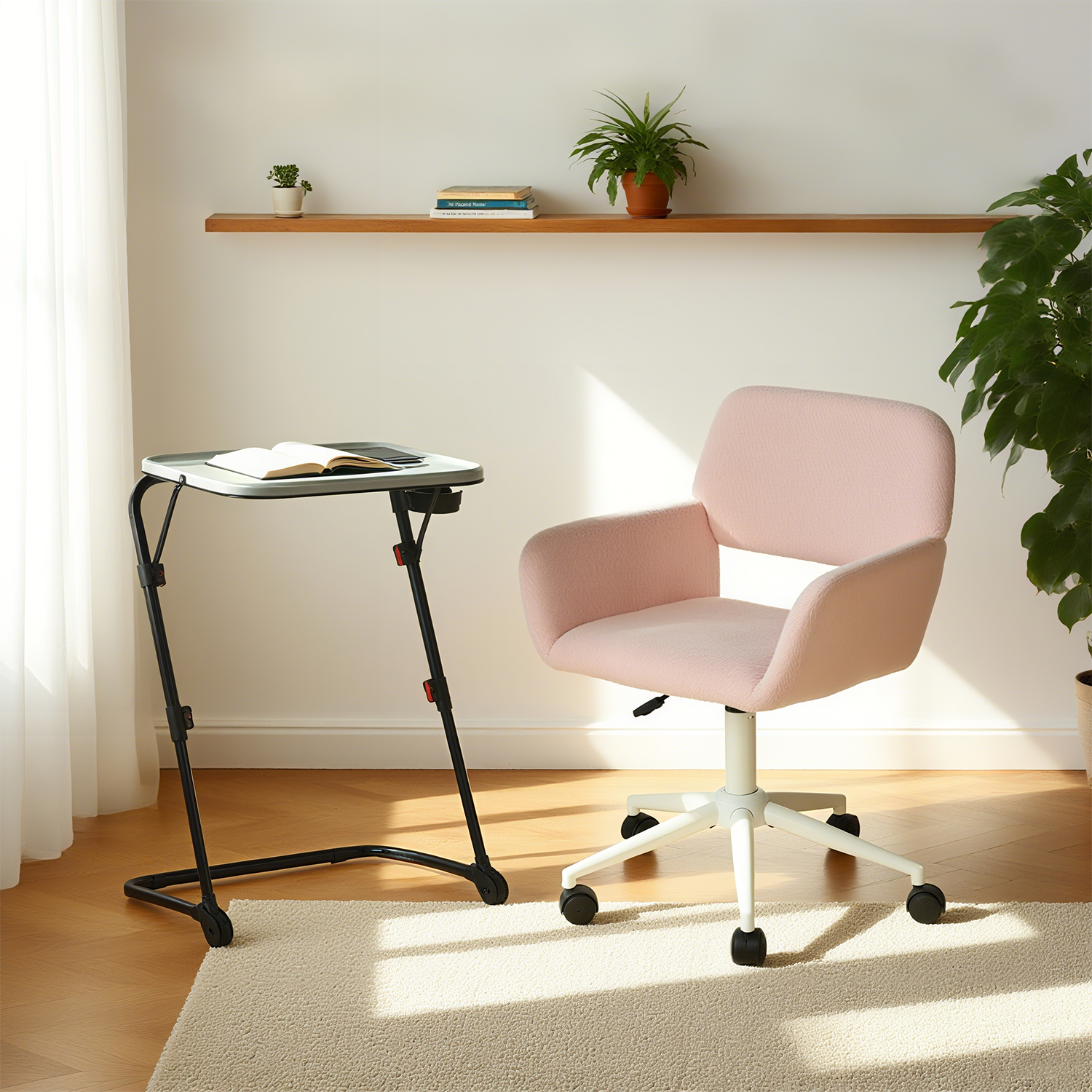 Insieme al tavolo extra grigio pieghevole e sedia da ufficio in velluto rosa - Baseline & Ross