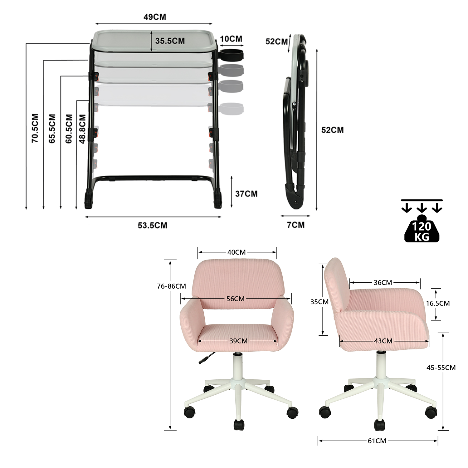 Insieme al tavolo extra grigio pieghevole e sedia da ufficio in velluto rosa - Baseline & Ross
