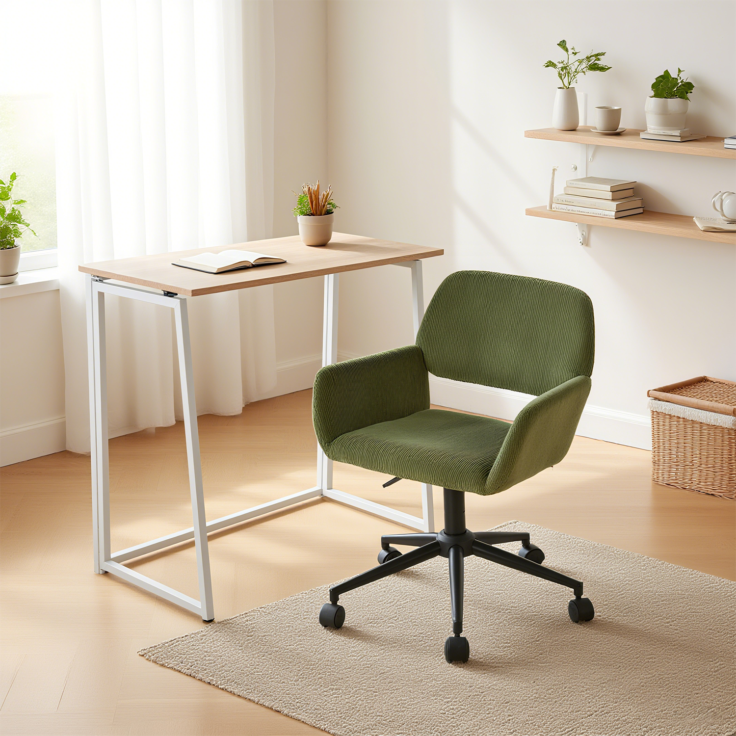 Ensemble bureau pliable et fauteuil de bureau en velours côtelé vert olive ââ‚?ASCOLI & ROSS