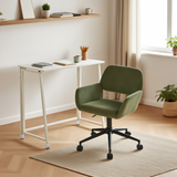 Set with White foldable desk on wheels and olive green velvet velvet chair - Ascoli & Ross