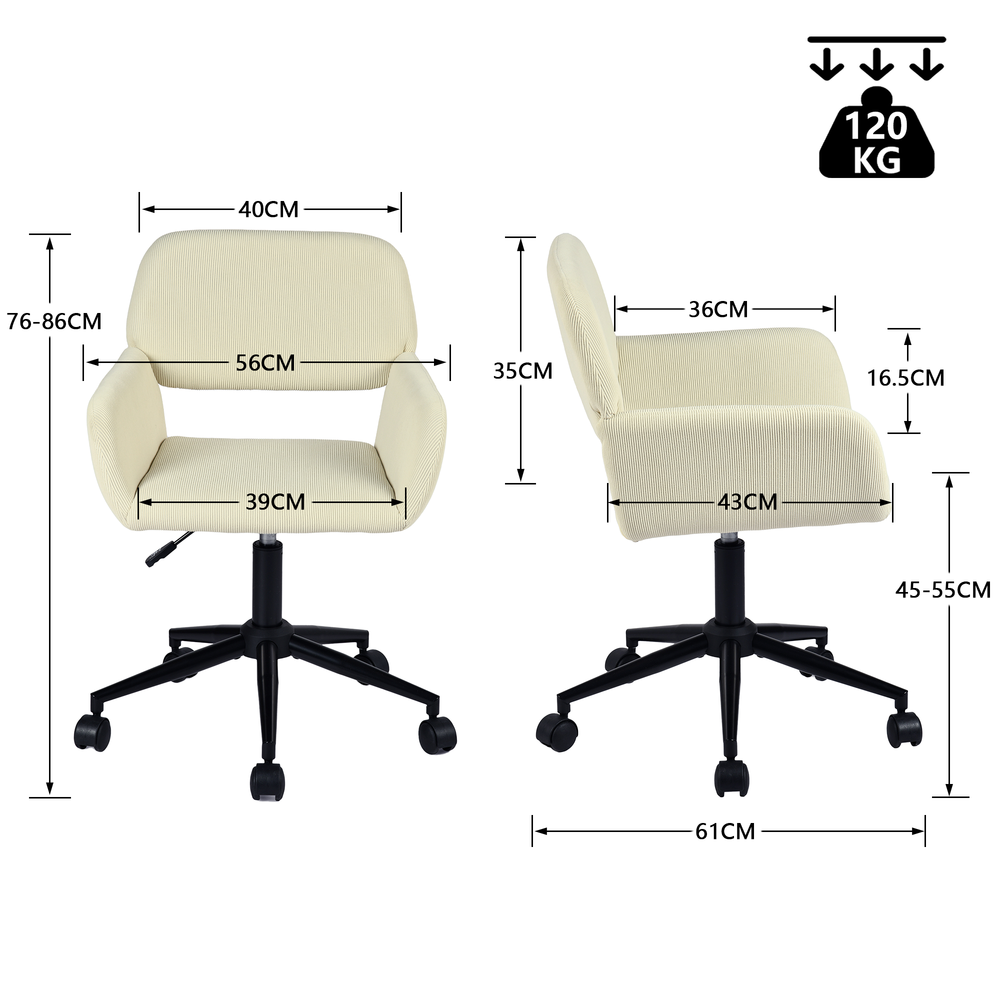 Beige gerippter Samtbüro, Höhe, einstellbar, 360 ° -Drotation - Ross