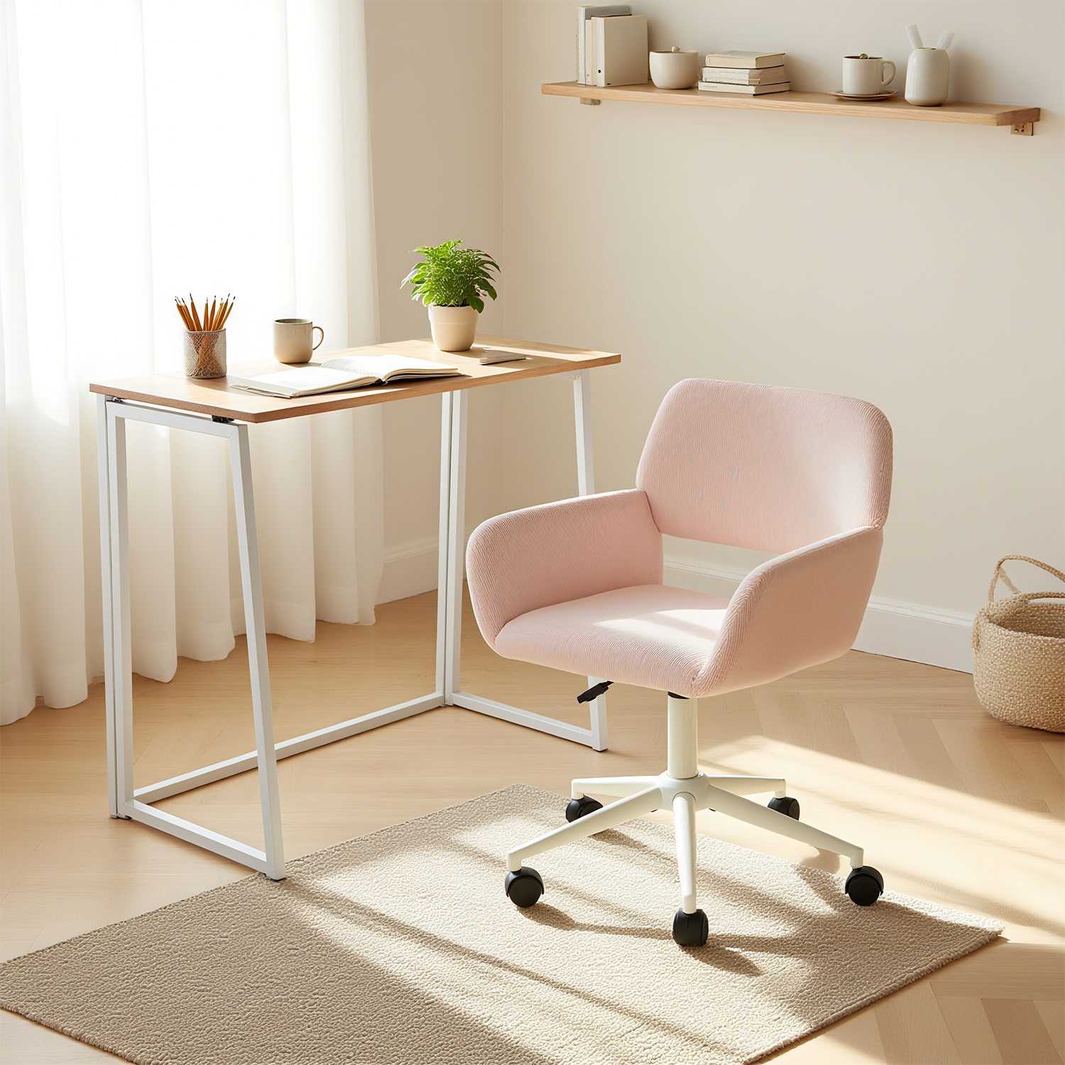 Ensemble bureau pliable et fauteuil de bureau en velours côtelé rose ââ‚?ASCOLI & ROSS