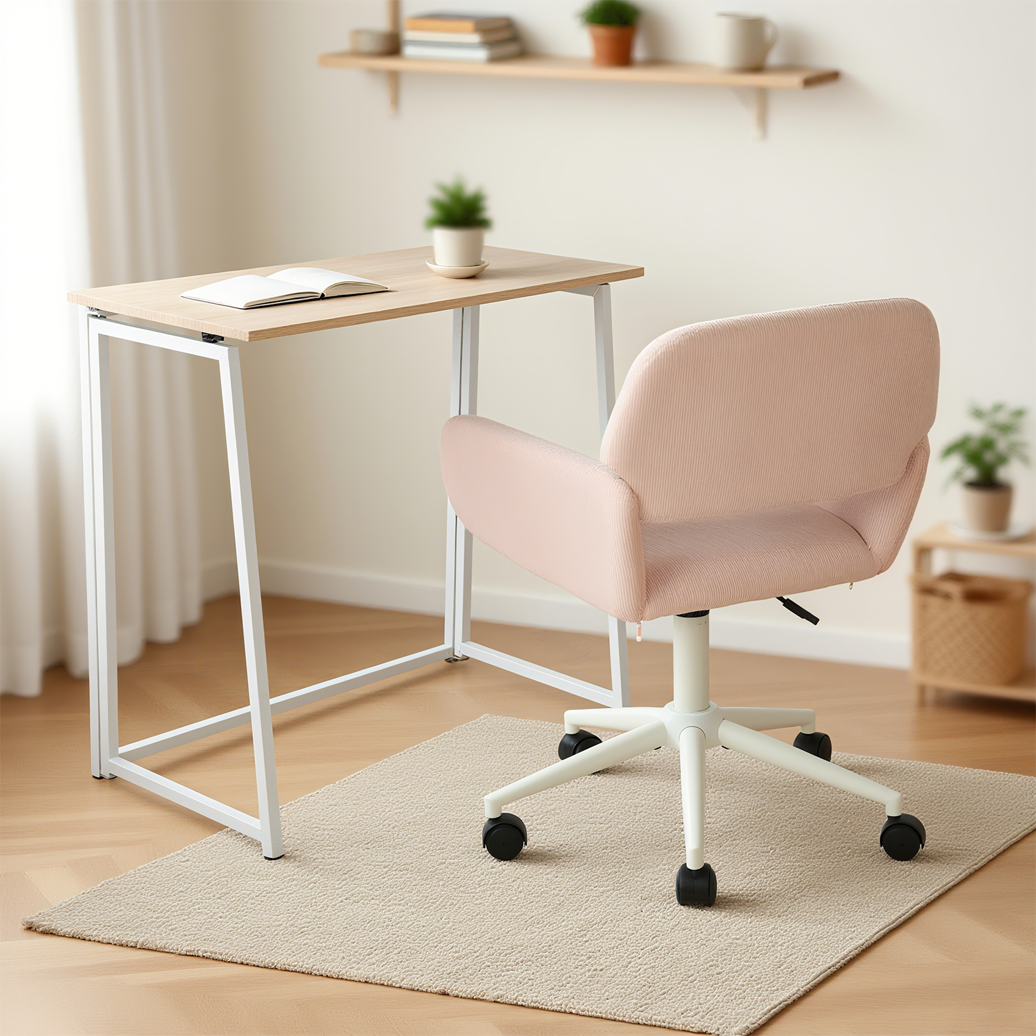 Ensemble bureau pliable et fauteuil de bureau en velours côtelé rose ââ‚?ASCOLI & ROSS