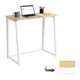 Bureau/table d'ordinateur industriel pliant en bois de chêne et en métal blanc - ASCOLI